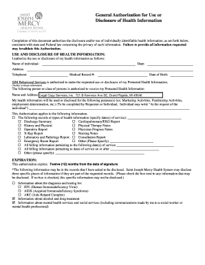 General Authorization for Use or Disclosure of Health Information