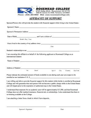 Affidavit of Support for International Student