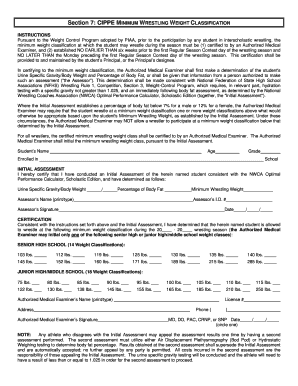 PIAA Wrestling Weight Classification Form