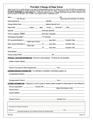 Provider Change of Data Form