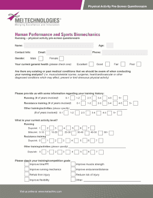 Running Physical Activity Pre-Screen Questionnaire