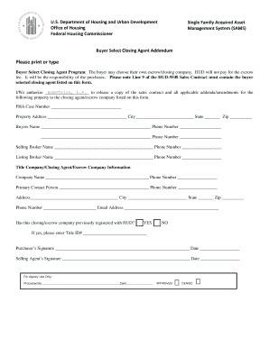 HUD Buyer Select Closing Agent Addendum