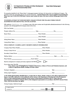 HUD Buyer Select Closing Agent Form