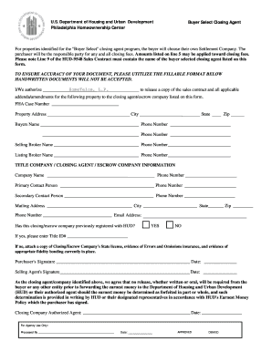 HUD Buyer Select Closing Agent Form