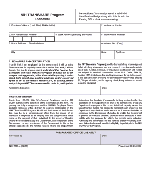 NIH Transhare Program Application Form