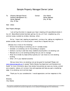 Property Manager Letter for Secondhand Smoke