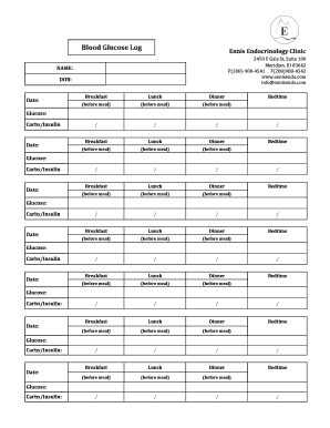 Diabetes Blood Glucose Log
