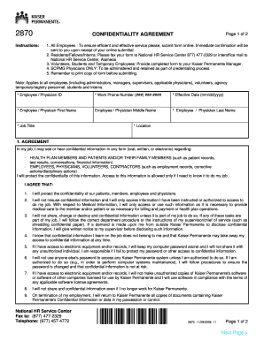 Kaiser Permanente Confidentiality Agreement