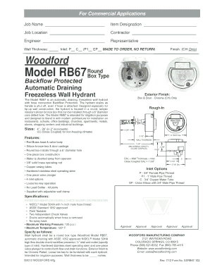 Woodford Model RB67 Wall Hydrant Specification Form