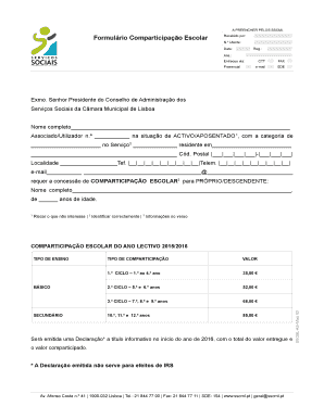 Formulário de Comparticipação Escolar