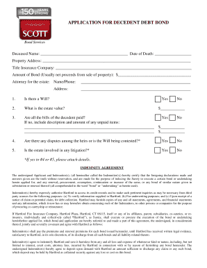 Application for Decedent Debt Bond
