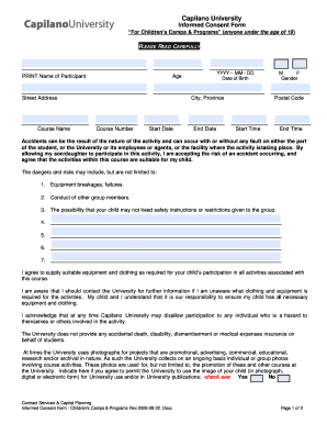 Informed Consent Form for Children's Camps & Programs