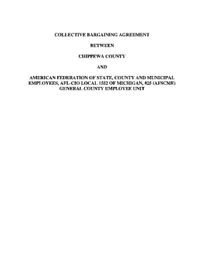 COLLECTIVE BARGAINING AGREEMENT BETWEEN CHIPPEWA COUNTY AND AMERICAN FEDERATION OF STATE, COUNTY AND MUNICIPAL EMPLOYEES, AFLCIO LOCAL 1552 OF MICHIGAN, #25 (AFSCME) GENERAL COUNTY EMPLOYEE UNIT TABLE OF CONTENTS AGREEMENT - mackinac