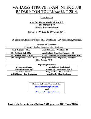 Maharashtra veteran inter club badminton tournament 2014 - mbasso