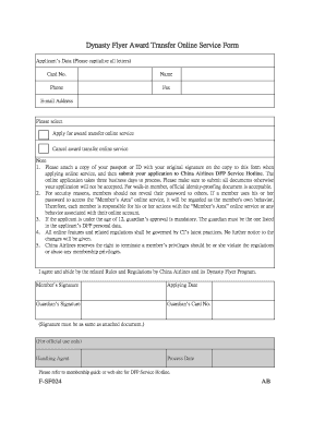 Dynasty Flyer Award Transfer Online Service Form