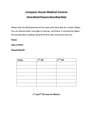 Home Blood Pressure Recording Sheet