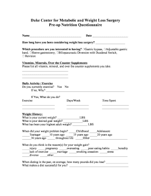 Pre-op Nutrition Questionnaire