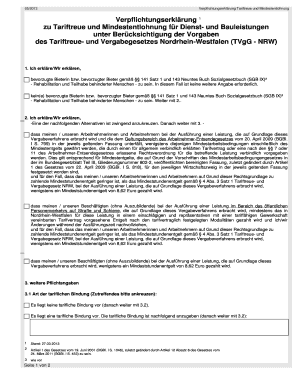 Verpflichtungserklärung Tariftreue und Mindestentlohnung