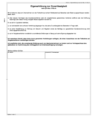 Eigenerklärung zur Zuverlässigkeit