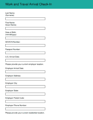 Work and Travel Arrival Check-In Form
