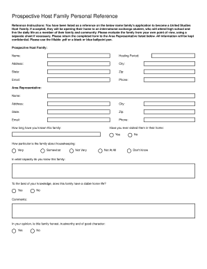 Prospective Host Family Personal Reference Form