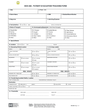 HICS 260 Patient Evacuation Tracking Form