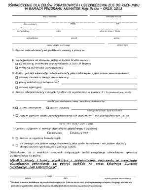 Tax and ZUS Insurance Declaration for My Pitch - ORLIK 2012