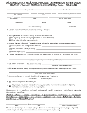 Tax and ZUS Insurance Declaration for Contractor Agreement