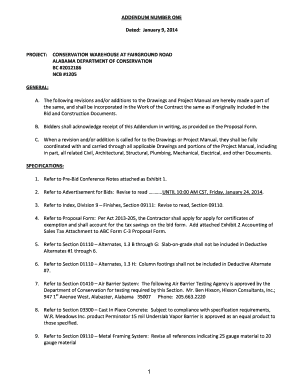 ADDENDUM NUMBER ONE Dated January 9 b2014b PROJECT bb