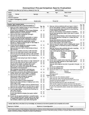 Connecticut Pre-participation Sports Evaluation