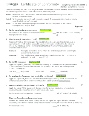 Certificate of Conformity for Hearing Loop Systems
