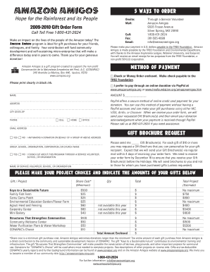Amazon Amigos Gift Order Form