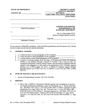 Minnesota Eviction Defense Answer Form