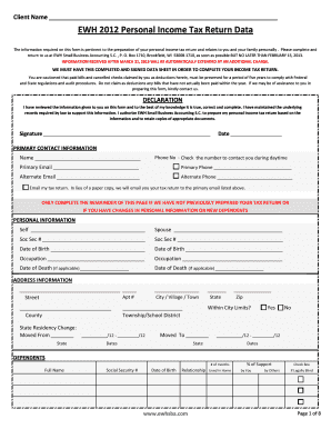EWH 2012 Personal Income Tax Return Data