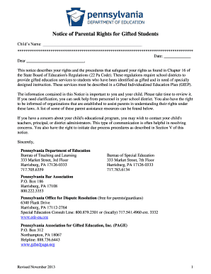 Notice of Parental Rights for Gifted Students