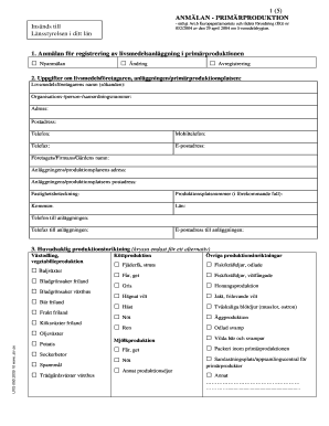 Swedish Food Primary Production Registration Form
