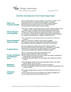 New-Product Opportunity Screening Checklist