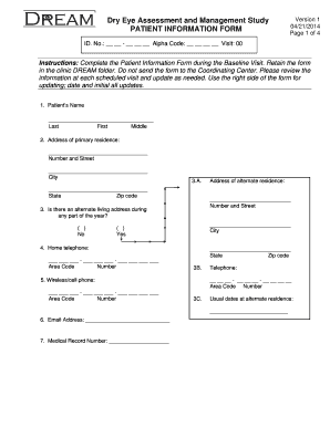 Dry Eye Assessment Patient Information Form