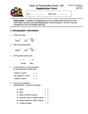 Vision In Preschoolers Study Registration Form