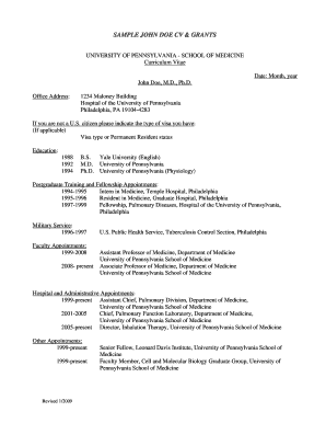 University of Pennsylvania CV and Grants Template