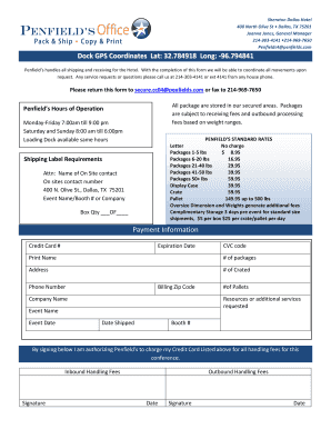 Penfield's Hotel Shipping Form