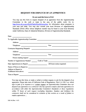 Request for Dispatch of an Apprentice