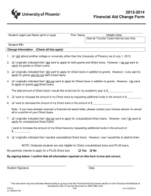 Financial Aid Change Form