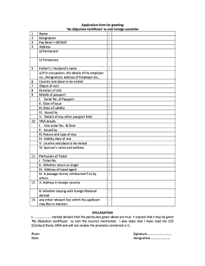 No Objection Certificate Application Form