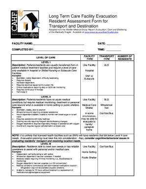 Long Term Care Facility Evacuation Resident Assessment Form