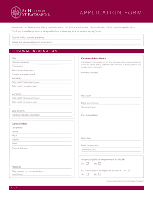 UK Employment Application Form