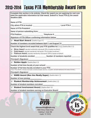Texas PTA Membership Award Form