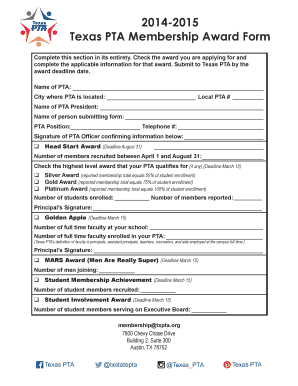 Texas PTA Membership Award Form