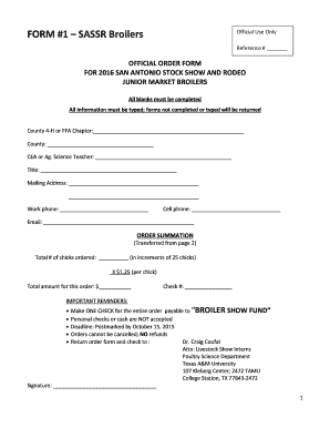 Texas Rodeo Broiler Order Form