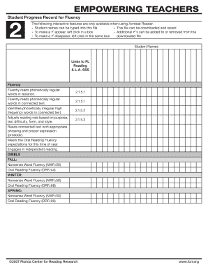 Student Progress Record for Fluency